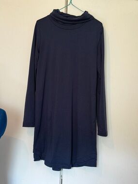 J.Jill Long-Sleeve Midi Navy Dress with Cowl Neck with pockets